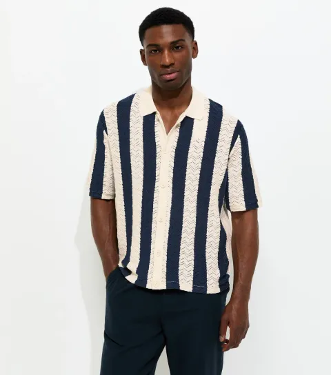 Off White Relaxed Striped Knit Polo Shirt