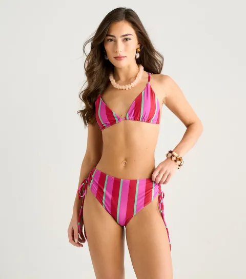 Pink Striped Tie Side Bikini Bottoms