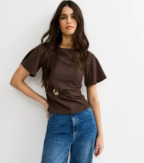 Dark Brown Gathered Waist Corset T-Shirt
