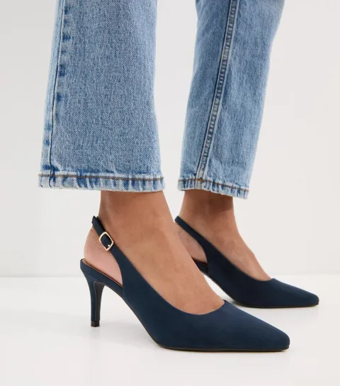 Navy Faux Suede Slingback Pumps Vegan