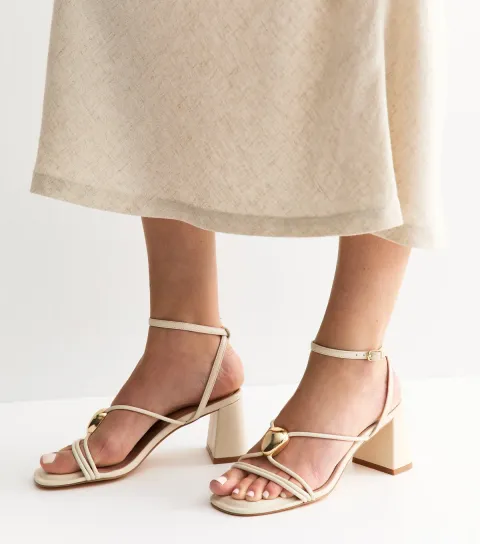White Strappy Metallic Detail Block Heel Sandals Vegan