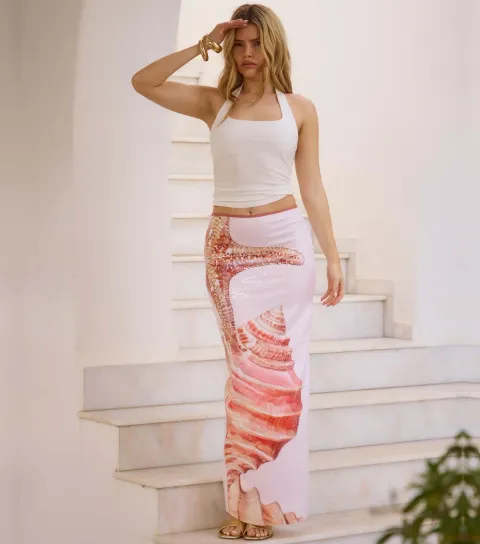 Light Pink Sequinned Seashell Maxi Skirt
