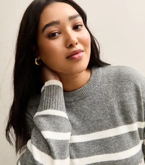 Plus Size Grey Striped Jumper Curves