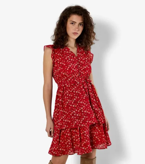 Red Floral Sleeveless Mini Dress