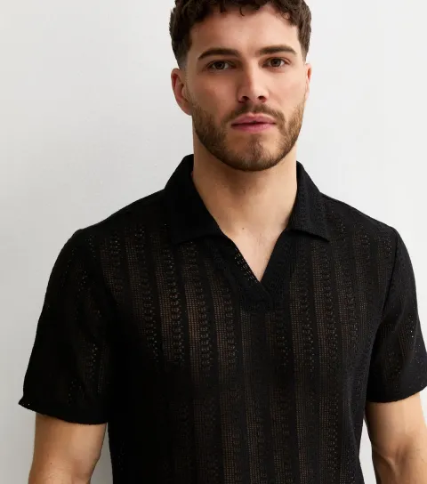 Black Crochet Polo Shirt