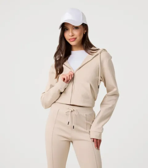 Stone Cropped Zip Up Hoodie