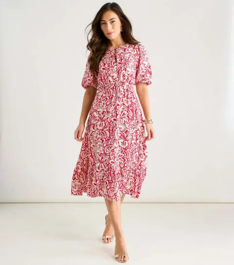 Red Paisley Print Midi Dress