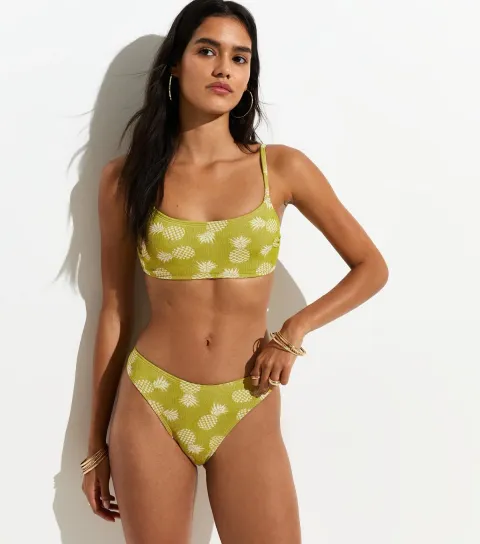 Green Pineapple Jacquard Voop Bikini Bottoms