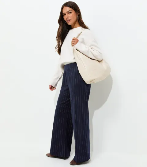 Petite Blue Pinstripe Wide Leg Trousers