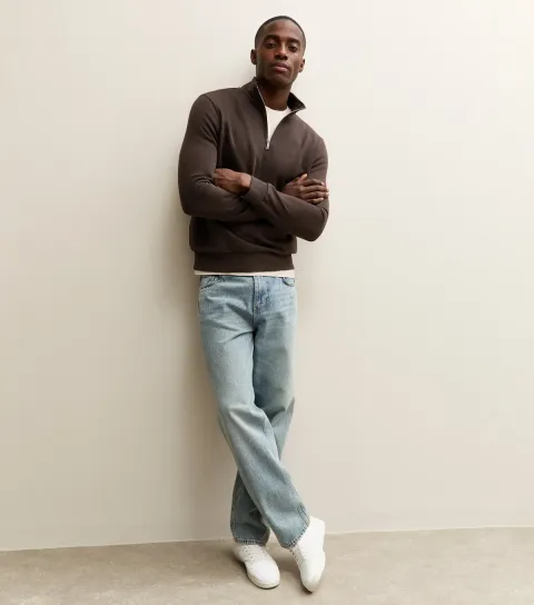 Dark Brown Regular Quarter Zip Sweatshirt