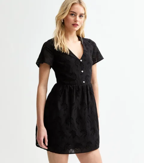 Tall Black Broderie Anglaise Mini Dress
