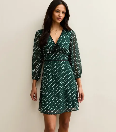 Green Polka Dot Long Sleeve mini Dress