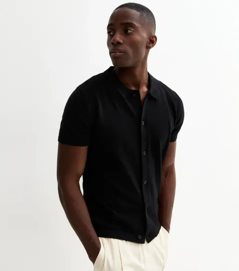 Black Regular Button Through Polo Top