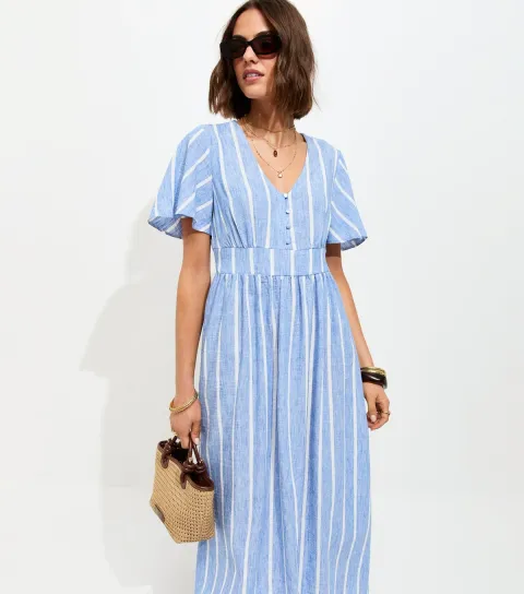 Blue Stripe Woven Midi Dress