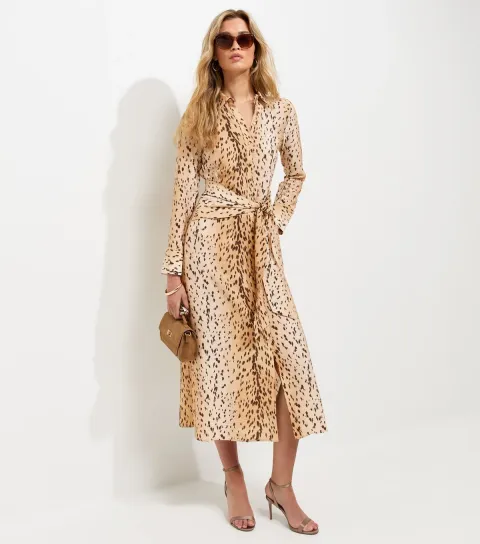 Tall Brown Animal Print Long Sleeve Midi Shirt Dress