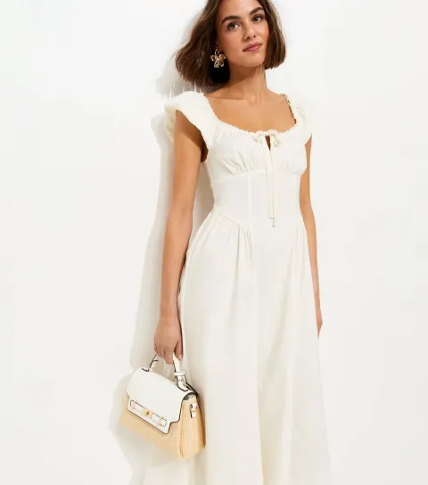 White Lace Trim Milkmaid Midi Dress