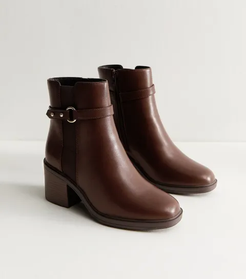 Wide Fit Brown Faux Leather Heeled Boot Vegan