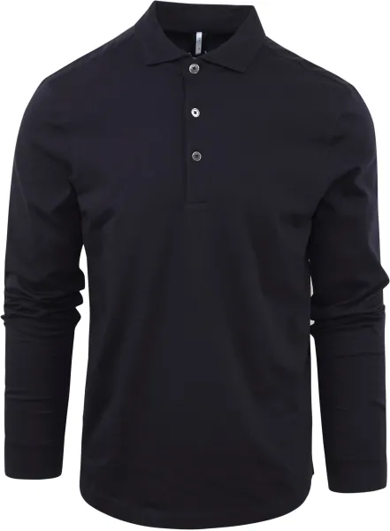 Profuomo Longsleeve Polo Navy Melange Blue Dark Blue maat L