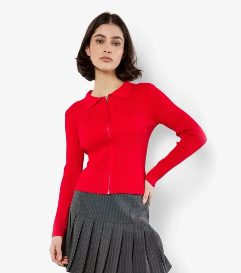 Red Zip Through Cardigan