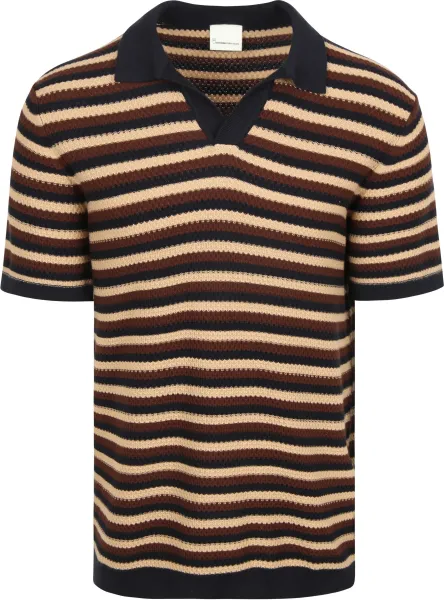KnowledgeCotton Apparel Polo Knitted Striped Brown maat L