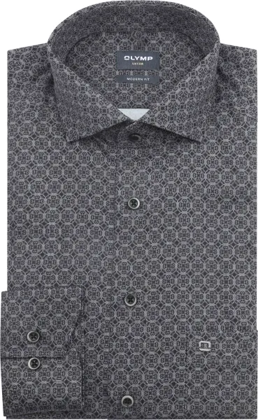 Olymp Luxor Shirt Print Grey Dark Grey size 38