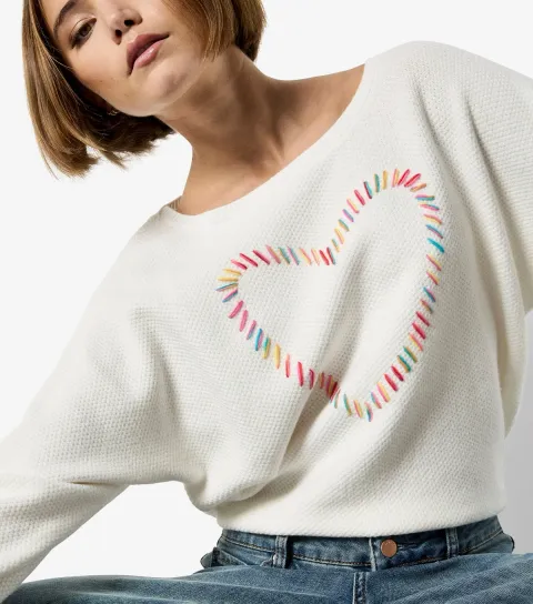 Cream Heart Stitched Jumper