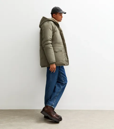Light Khaki Regular Fit Padded Parka Coat
