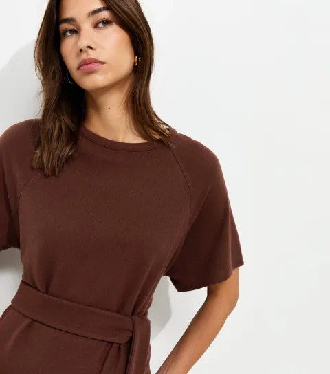 Brown Soft Touch Tie Front Short Sleeve T-Shirt