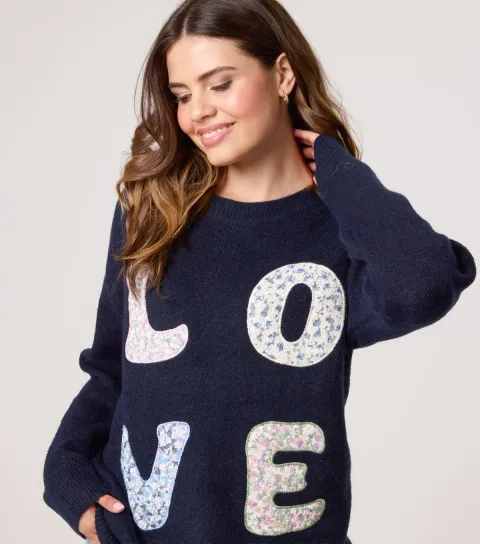 Navy Love Embroidered Jumper
