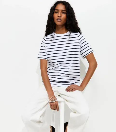 Premium White and Black Heavyweight Cotton Striped T-Shirt