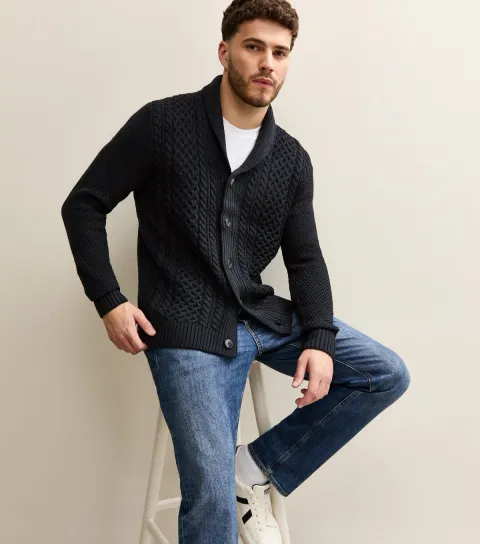 Navy Regular Cable Knit Cardigan