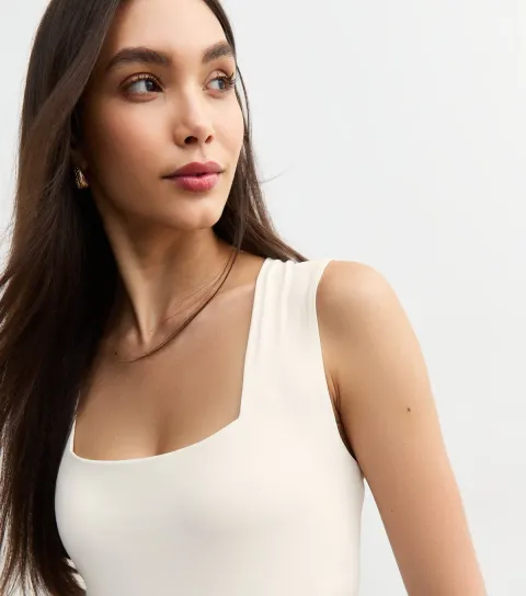 White Square Neck Bodysuit