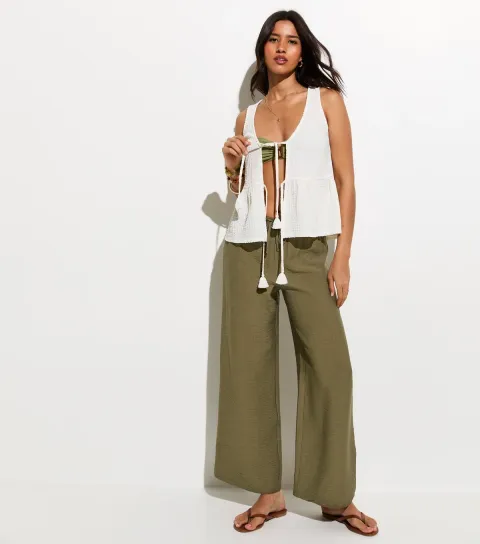 Khaki Wide Leg Trousers