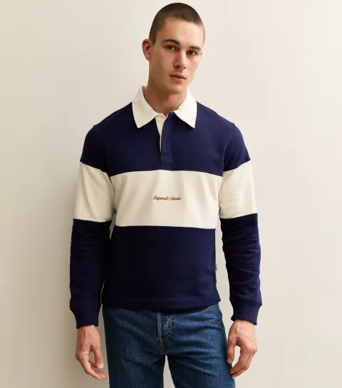 Navy Stripe Long Sleeve Polo Top