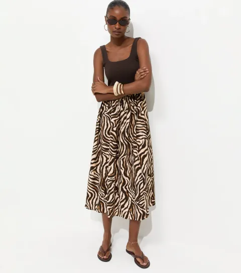 Brown 2 In 1 Zebra Hybrid Midi Dress