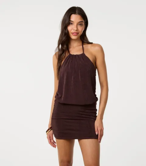 Dark Brown Halter Neck Mini Dress