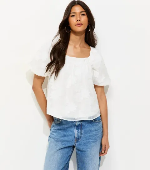 White Daisy Puff Sleeve Blouse