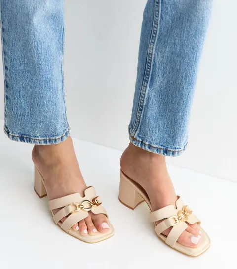 Extra Wide Fit Off White Block Heel Mules