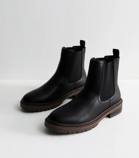 Black Faux Leather Chunky Chelsea Boots Vegan