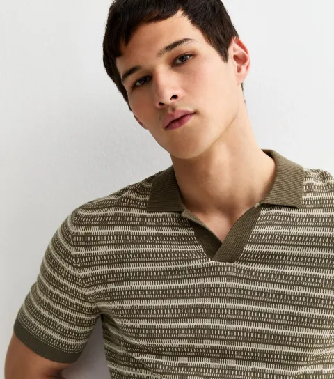 Brown Geometric Knit Polo Shirt