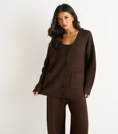Dark Brown Cable Knit Cardigan
