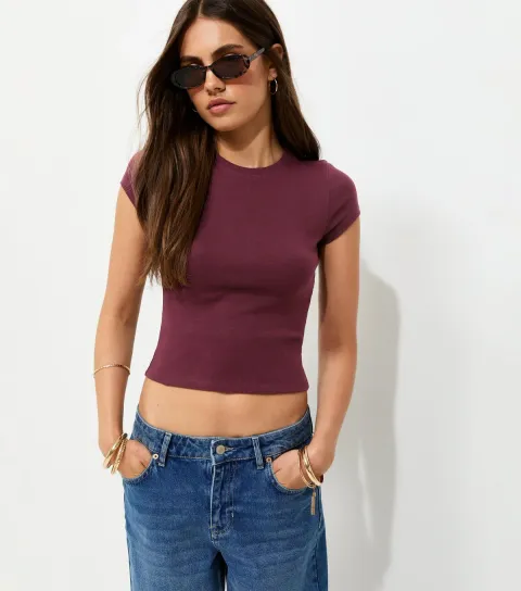 Dark Burgundy Cotton Rich Baby Tee T-Shirt