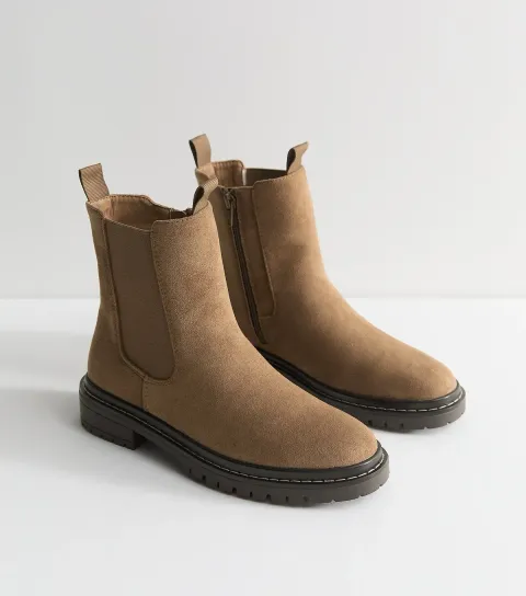 Camel Faux Suede Stitch Chelsea Boots