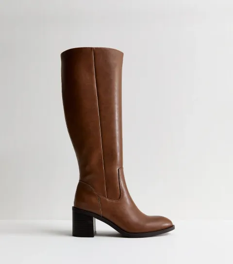 Tan Faux Leather Block Heel Boots Vegan