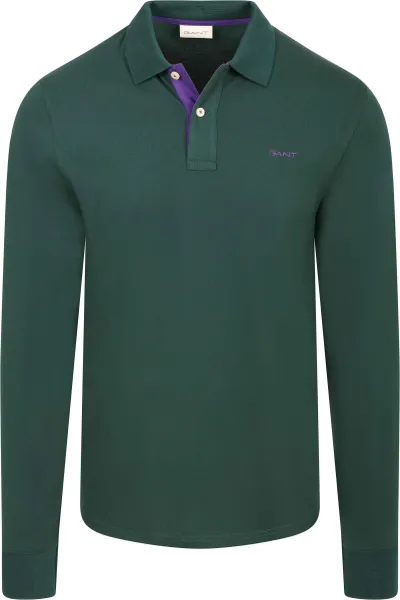 Gant Longsleeve Contrast Piqué Polo Shirt Tartan Green Dark Green maat 3XL