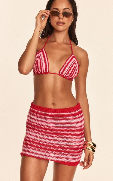 Pink Crochet Contrast Mini Beach Skirt