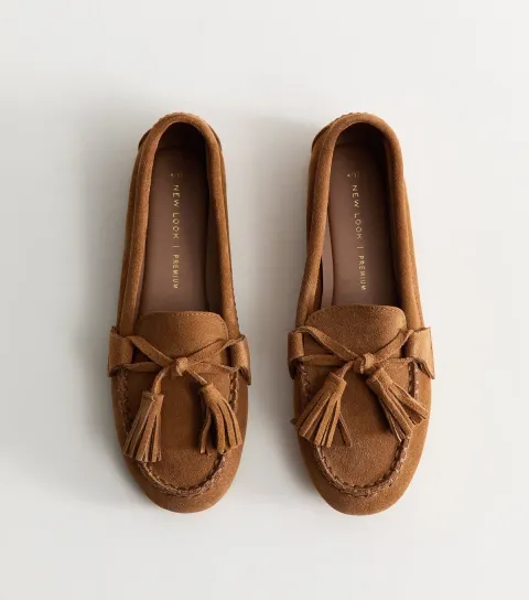 Premium Real Suede Tan Tassel Loafers