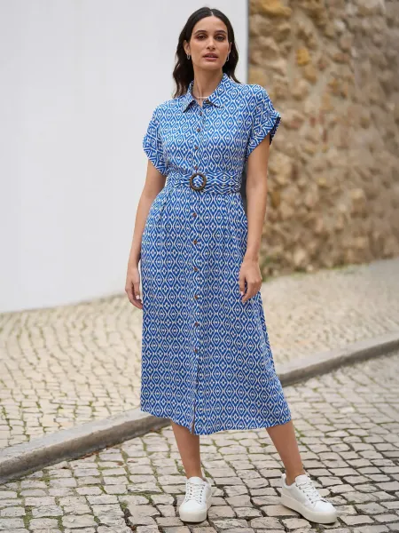 Yumi Belted Shirt Midi Dress