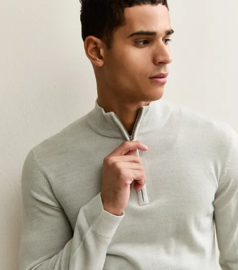 Grey Marl Regular Quarter Zip Long Sleeve Jumper