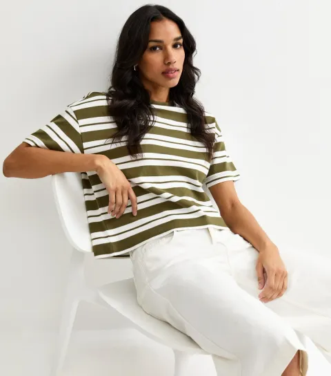 Premium Green Striped Heavyweight Cotton T-Shirt